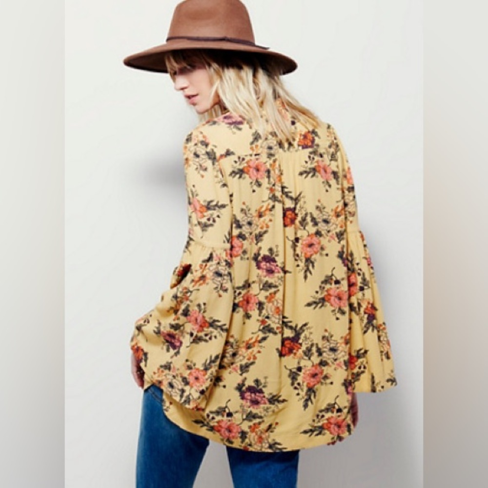 Free People Easy Girl Printed Top Sunshine Combo M